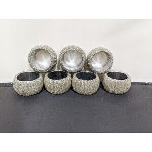 Silver Toned Jewel Look 7 piece Napkin Ring Set